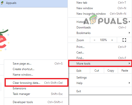 Click More tools and select Clear browsing data