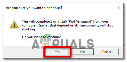 Press "Yes" on "Are you sure you want to continue" popup