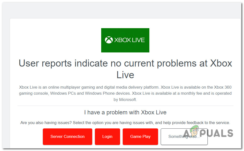 Checking for an Xbox server issue on Down Detector