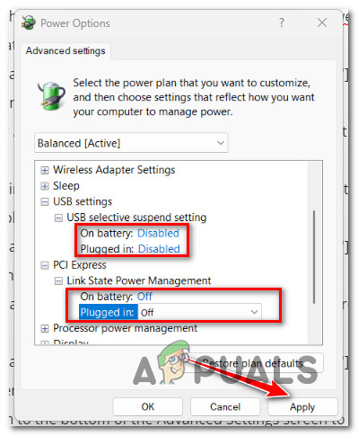 Disable Selective Suspend and Link State Power Management