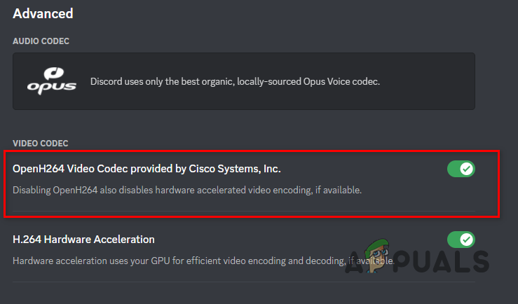 Disabling OpenH264 Video Codec on Discord