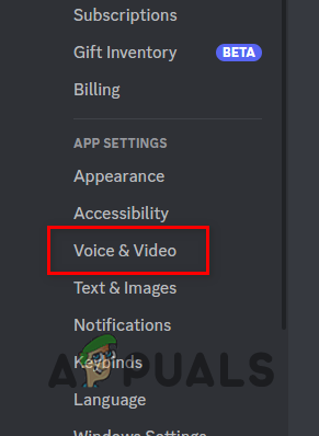 Navigating to Voice and Video tab