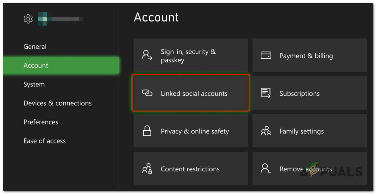 Accessing the Linked social accounts tab