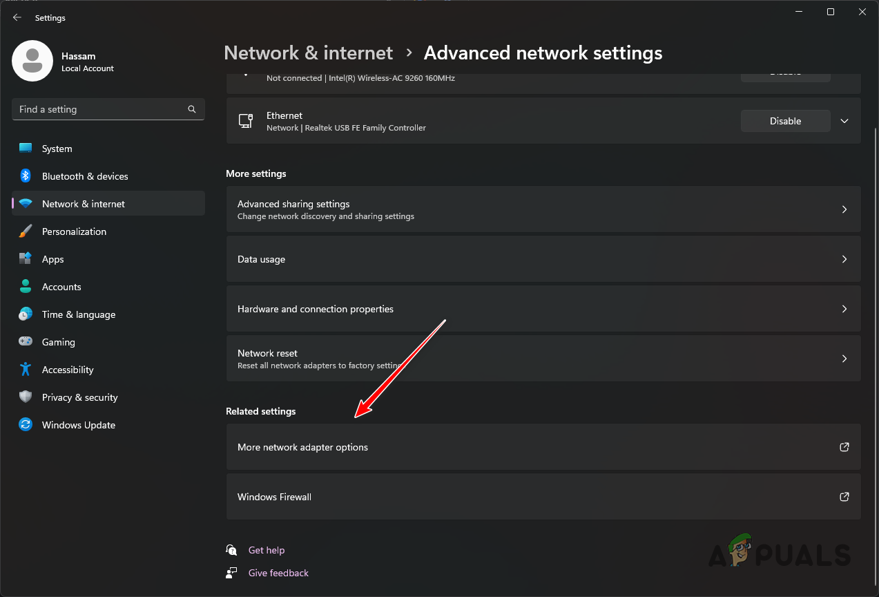Navigating to Network Adapter Options