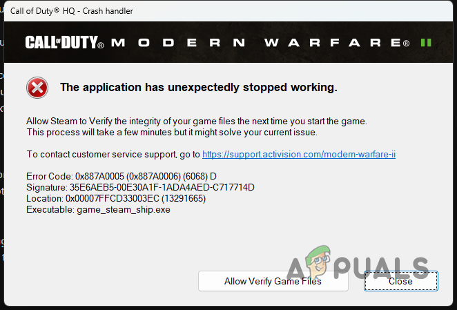 Call of Duty Modern Warfare 2 / Warzone 2 Error Code 0x887a0005 