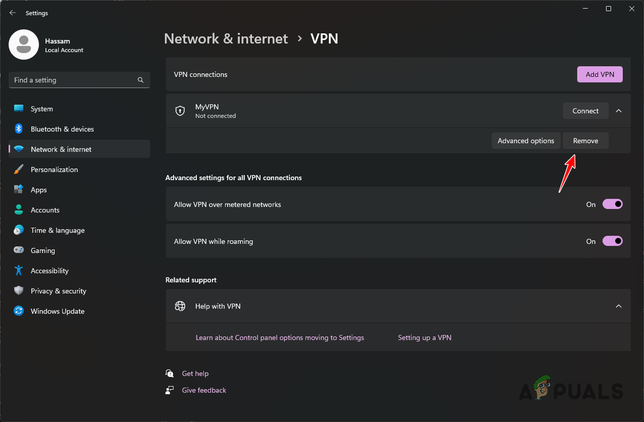 Removing VPN Connection on Windows