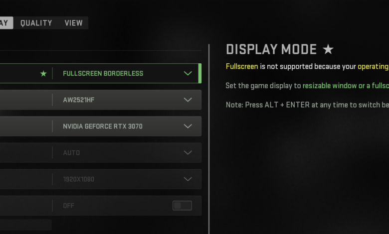 Call of Duty MW2/Warzone 2 Unable to use Use Fullscreen Mode