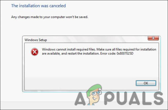 Windows Install Error Code 0x8007025D