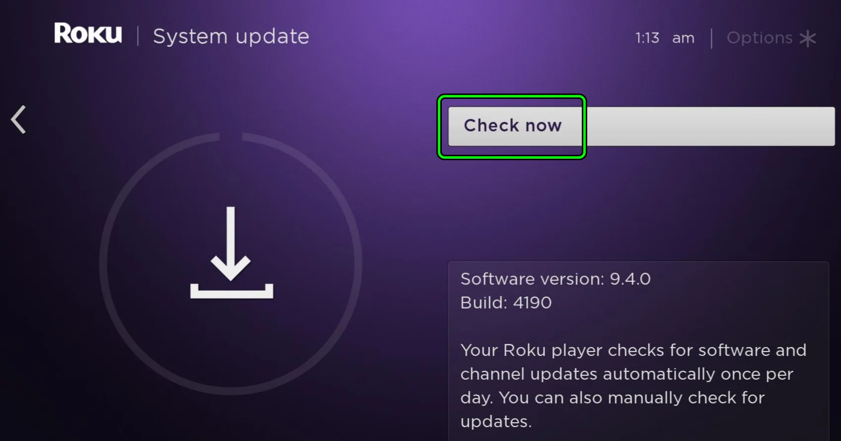 Check for System Update on the Roku Device