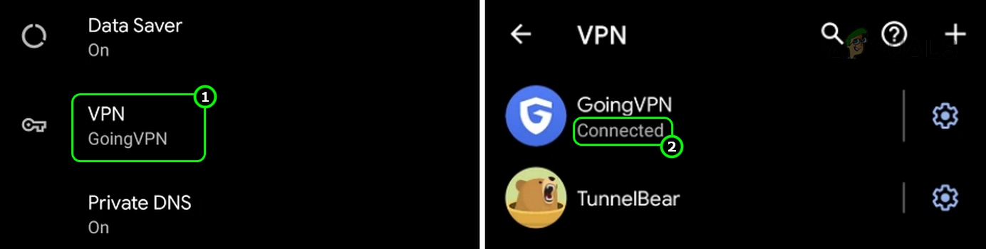 Tap on the VPN in the Android Network Settings