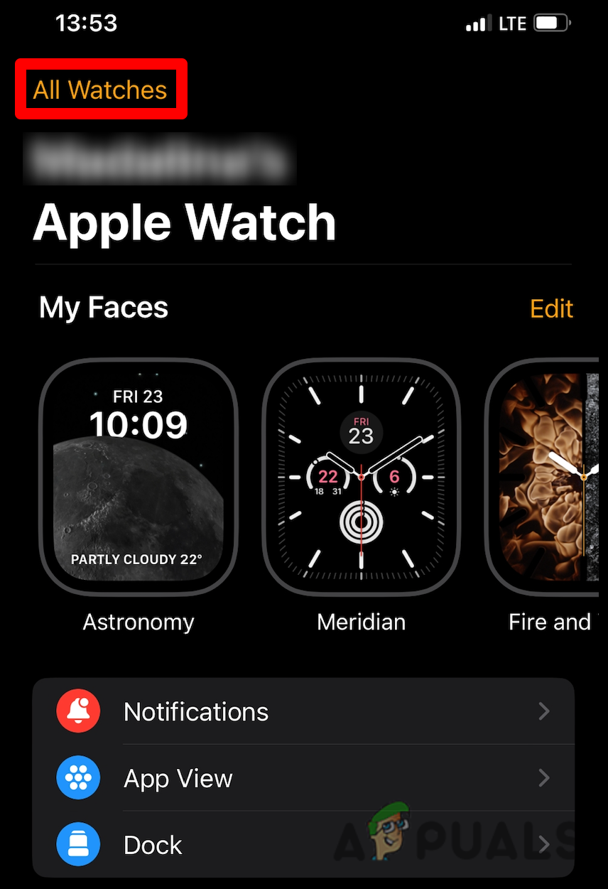 Open the All Watches menu