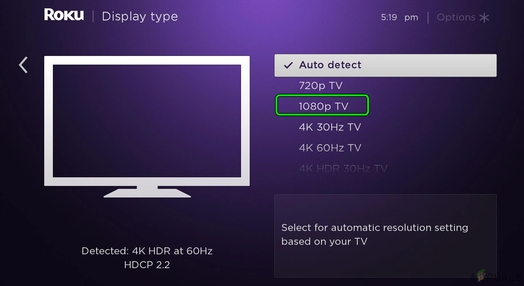 Change Display Type in the Roku Device Settings