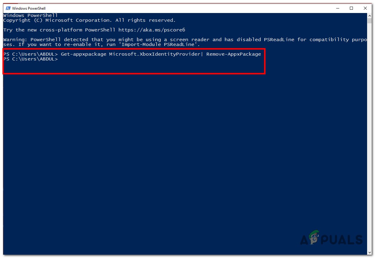 Using Powershell command to uninstall the existing Xbox identity provider