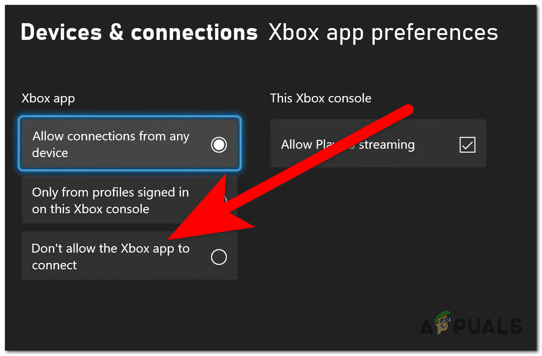 Disabling the connection through Xbox app