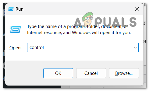 Using a Run dialog box to open the Control Panel