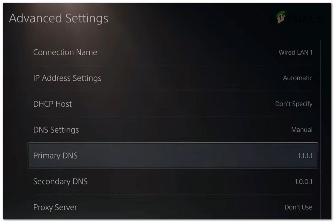 Changing the Primary DNS and Secondary DNS on PS5