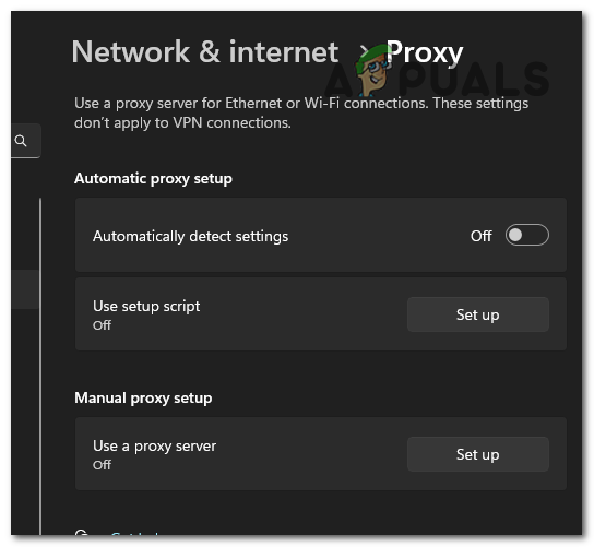 Turning off the proxy server