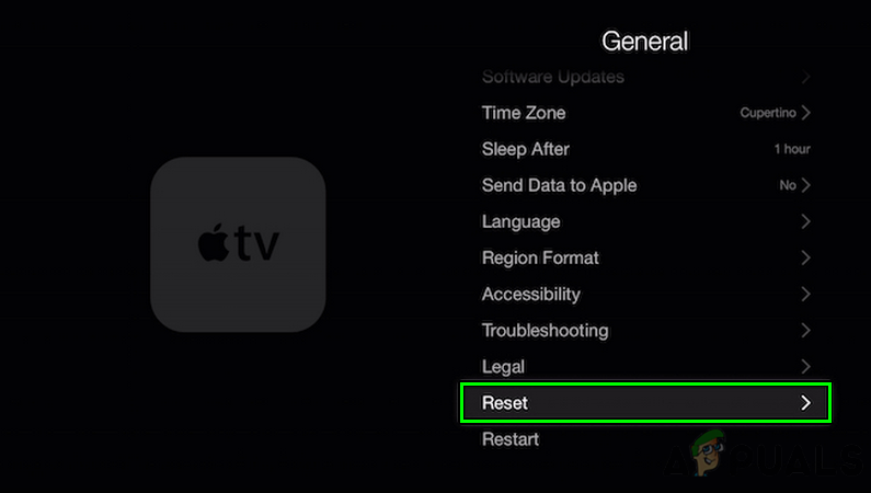 Open Reset in the General Settings of the Apple TV