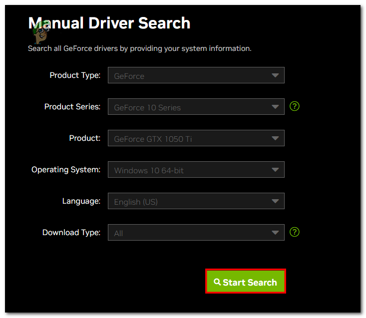Manually selecting your graphics card model on nvidias download catalog