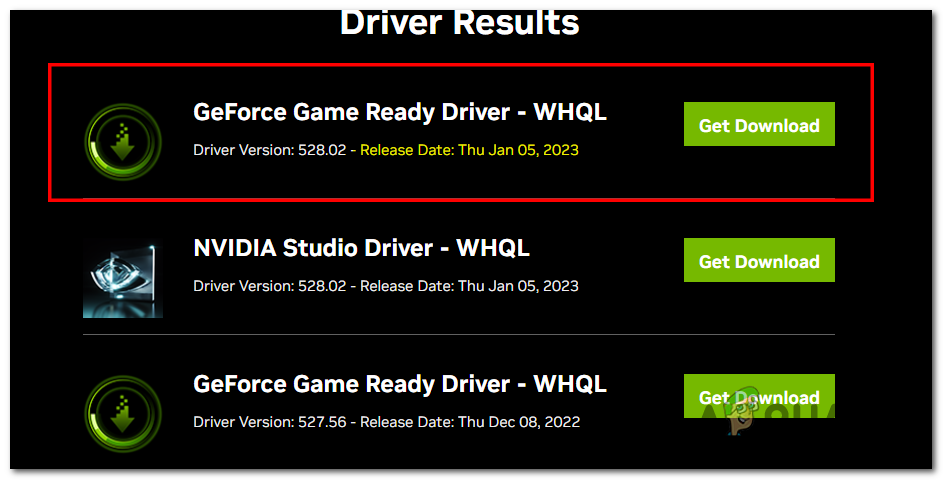 Downloading GeForce Game ready drivers 