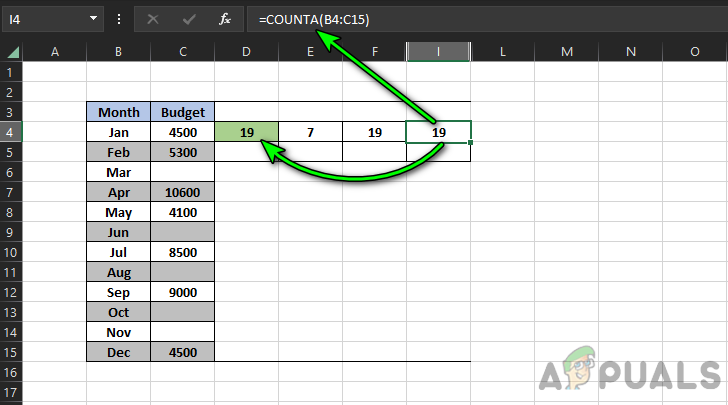 Using the CountA Formula to Count Non-Blank Cells