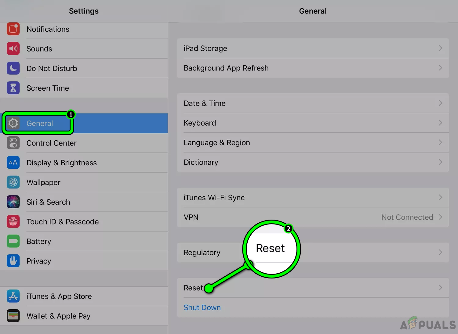 Open Reset in the General iPad Settings