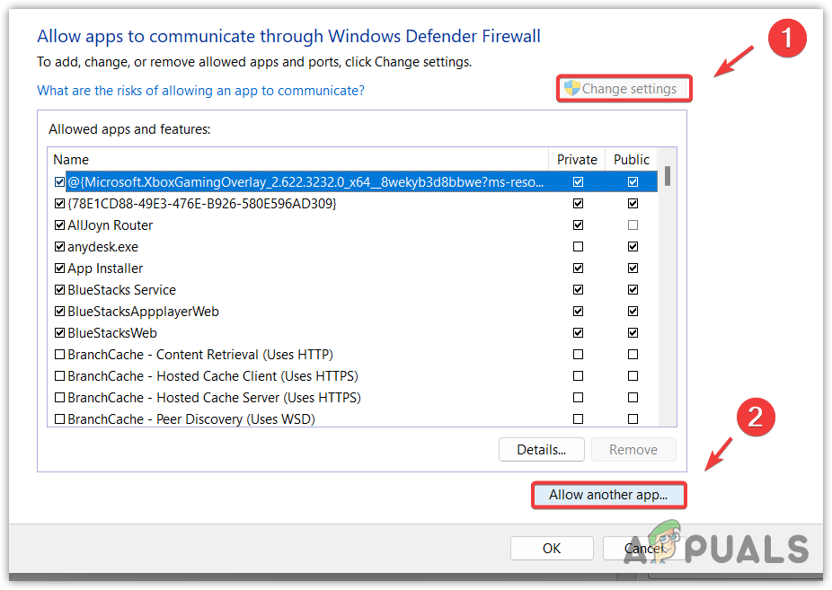 Allowing Another App from Windows Firewall Settings