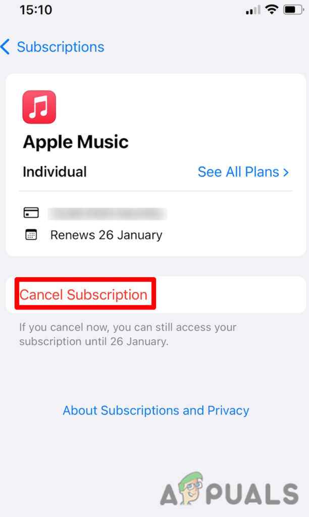 Tap on "Cancel your Subscription"