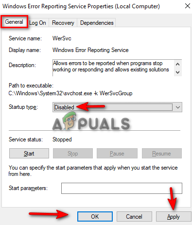 Disabling the Windows Error Reporting Service