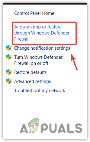 Heading to the Allowed Apps in Windows Firewall settings