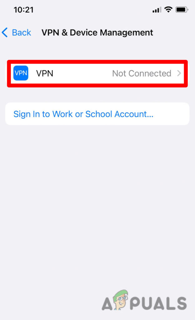 Disable the VPN connection