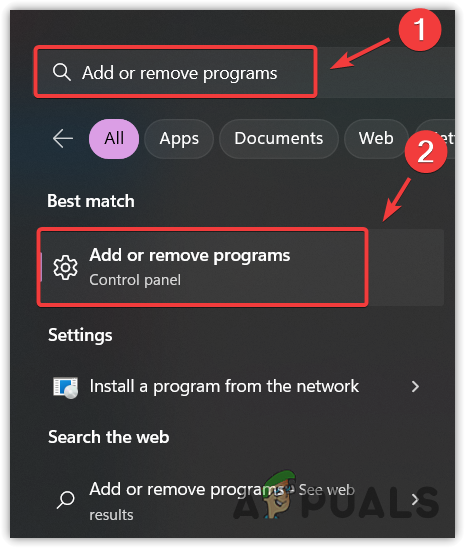 Navigating to Add or Remove Programs Settings
