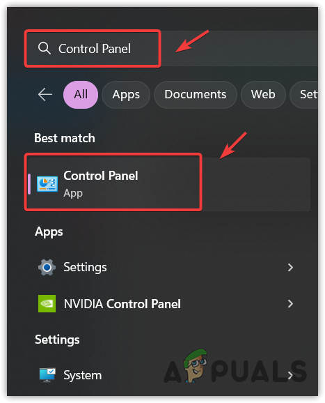 Opening Control Panel from Start Menu