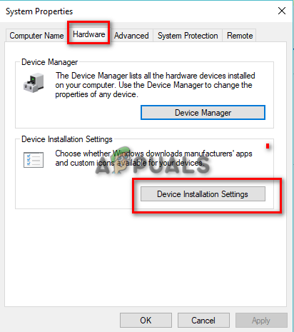 Opening Device Installation Settings