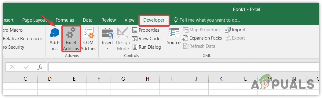 Opening Excel Add-ins Window