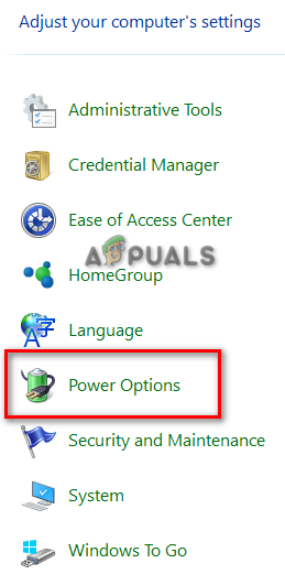 Opening Power Options