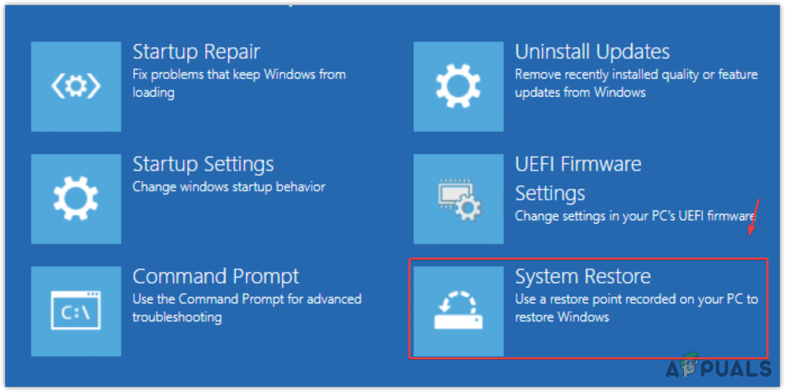 Opening System Restore utility from Windows recovery environment