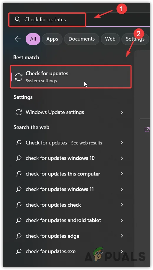 Opening Windows Update settings