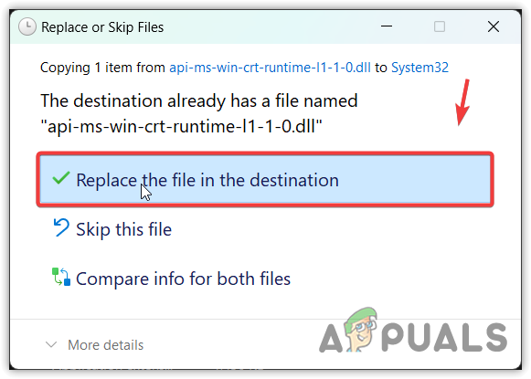 Replacing the file to its destination