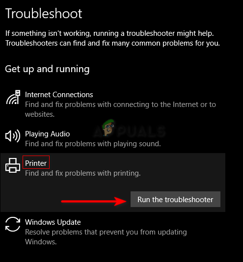 Running the Printer Troubleshooter 