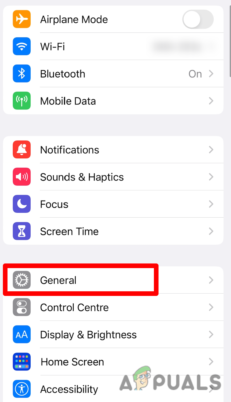 Accessing the General settings on iPhone