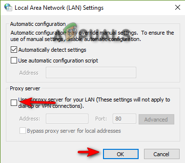 Turning off the Proxy server for LAN