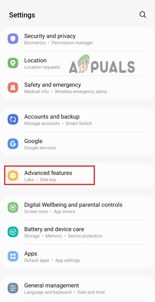 In Settings, go to Advanced features