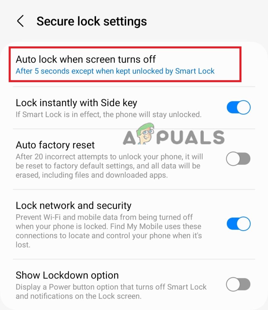 auto lock when screen is turned off 