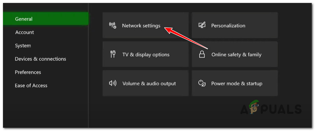 Access the Network settings on Xbox