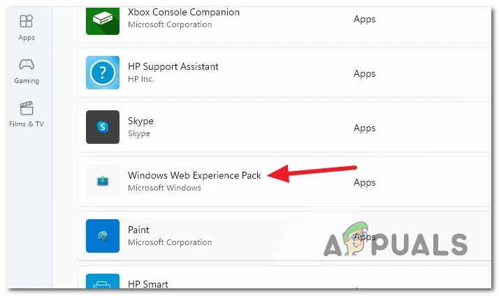 Click on the Windows Web Experience Pack listing