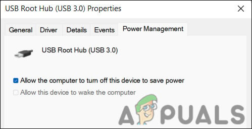 Don't allow the computer to turn off this device to save power