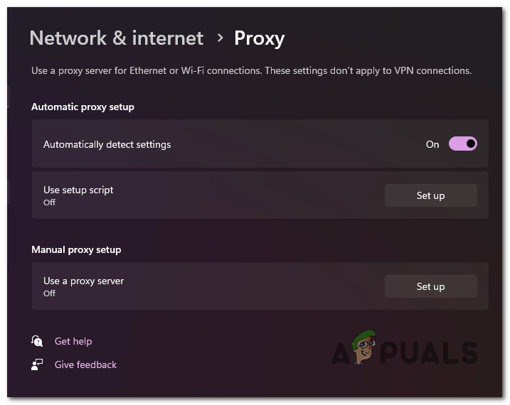 Disable the Proxy server