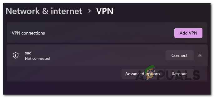 Disconnect the VPN network