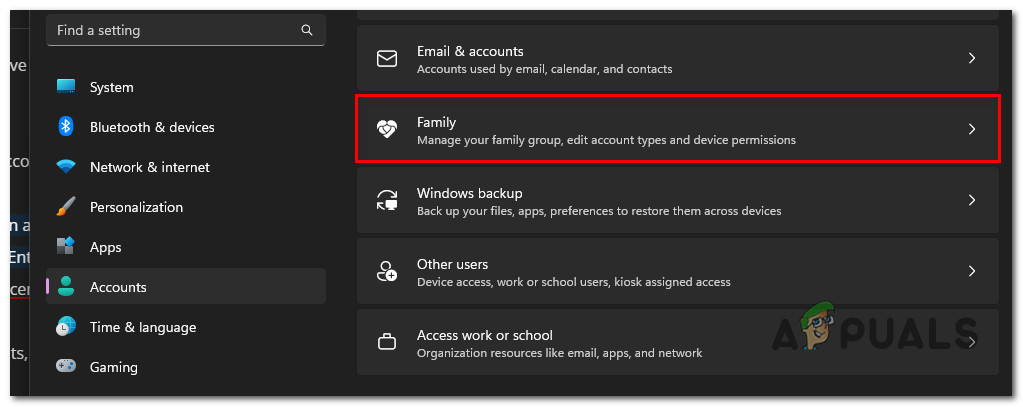 Access the Family tab